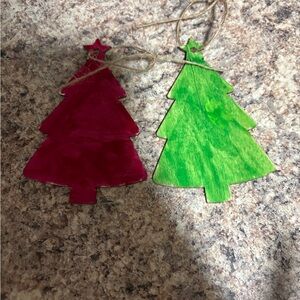 Festive Wooden Tree Ornaments - Red and Green